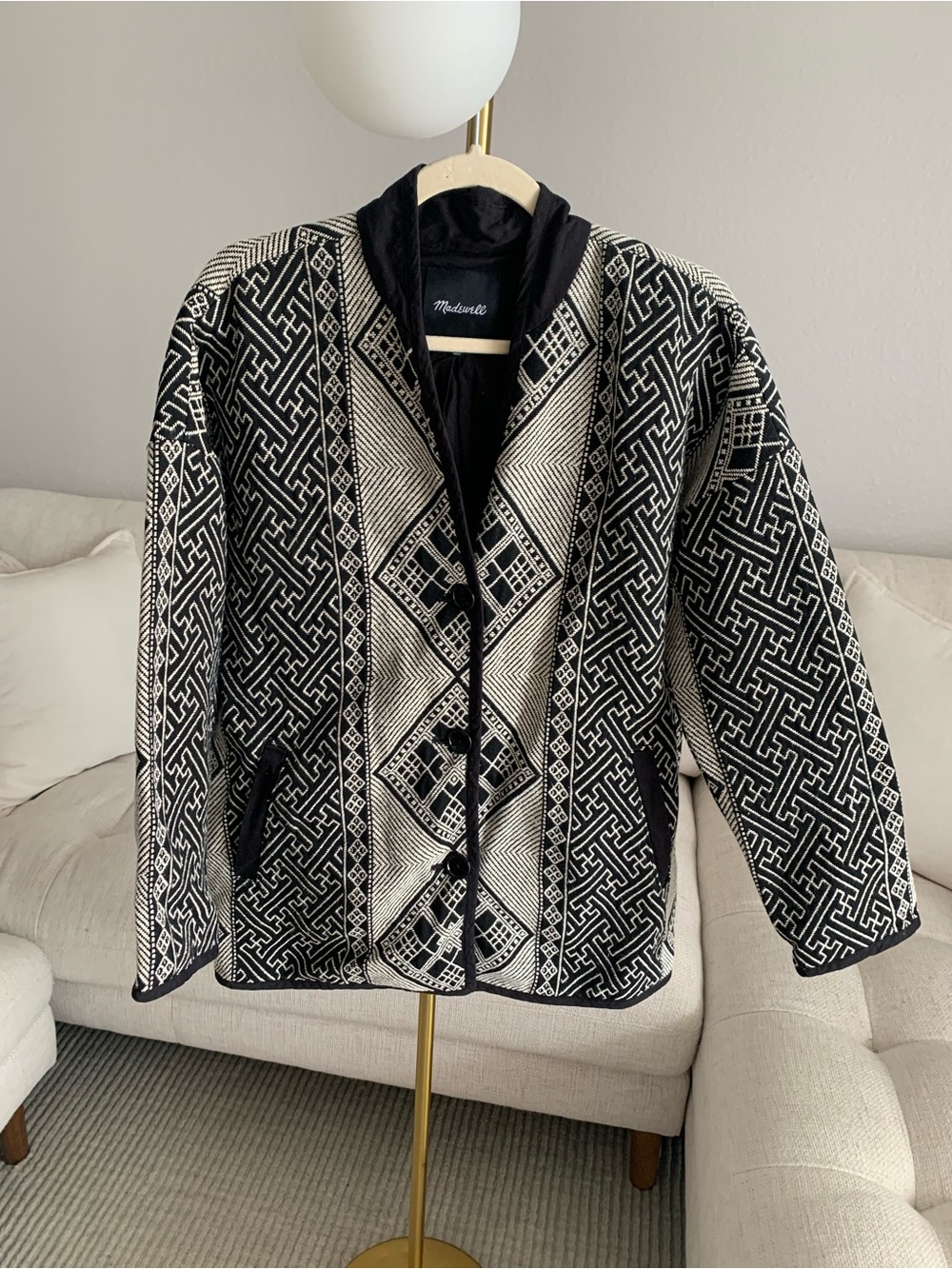 Madewell Black & White Geometric Knit Cardigan